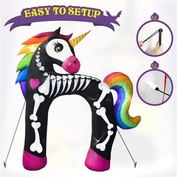 11 Ft Giant Halloween Inflatables Unicorn Arch Decorations Rainbow Skeleton - Picture 6 of 6